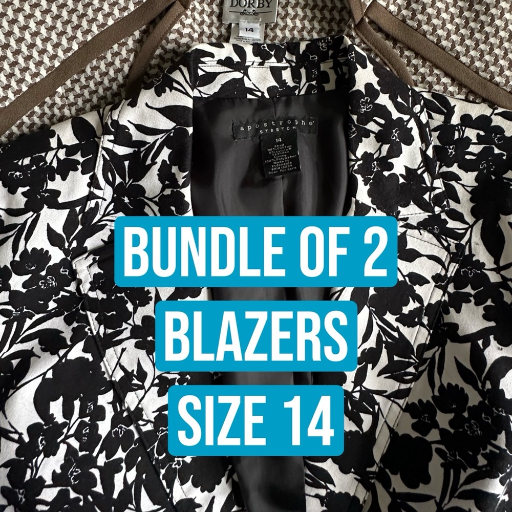 Bundle of 2 Women's Black and White Floral Blazers & Brown and White size 14